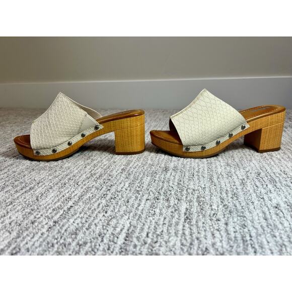 Mia Snakeskin Embossed Sandal In Ivory, Slip On, Size 6.5 - Picture 6 of 8